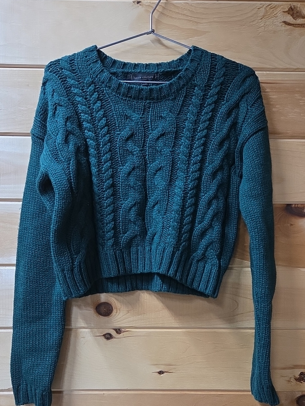Lucca Couture Teal Cable Knit Crewneck Sweater